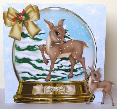 Cute Little Deer in Snowdome with Bow 8x8 by Margaret McCartney