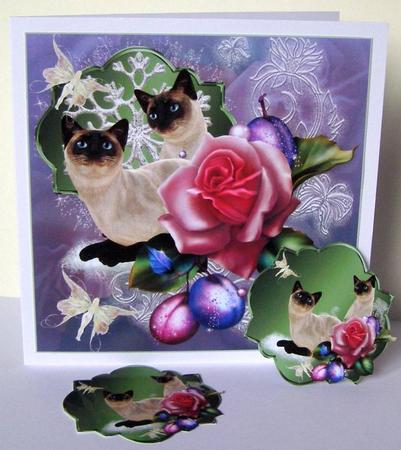 Sugar Plum Siamese Cats Topper & Tags by Margaret McCartney