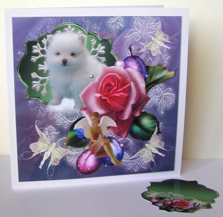Sugar Plum Pom Puppy Topper with Gift Tags by Margaret McCartney
