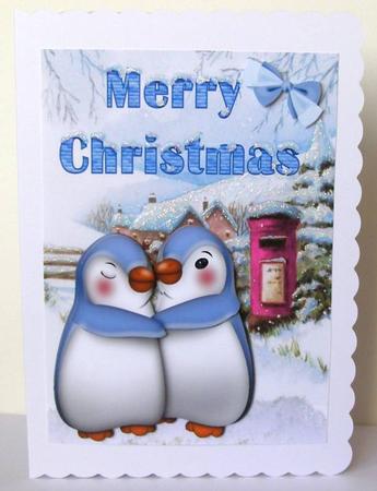 Cuddle Up Penguins in the Snow with Bows by Margaret McCartney