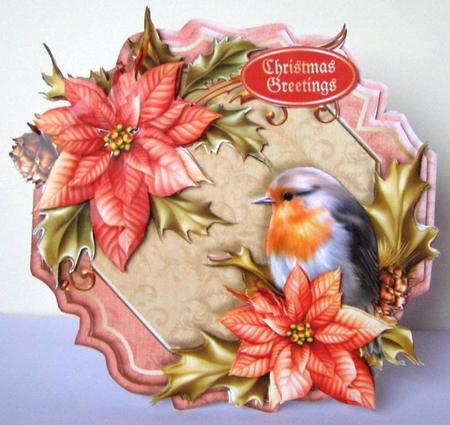 Country Birds 7x7 Tent Card Mini-kit - Robin & Poinsettias by Margaret McCartney