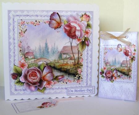 8x8 Bridge Over the River Scene with Roses Mini Kit by Margaret McCartney