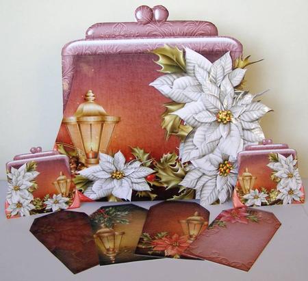 Handbag Shape Card Christmas White Poinsettia by Margaret McCartney