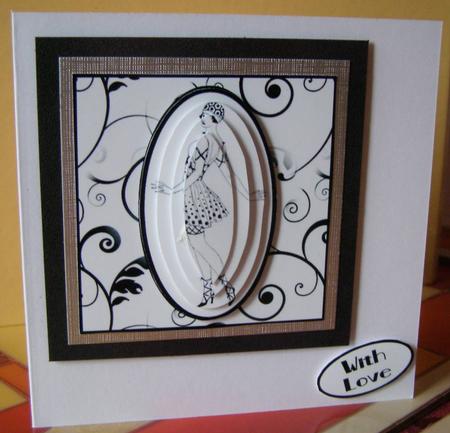 Art Deco Lady in Black and White Quick Card with Pyramage 3 by Margaret McCartney