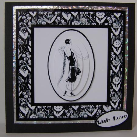 Art Deco Lady in Black and White Quick Card with Pyramage 5 by Margaret McCartney