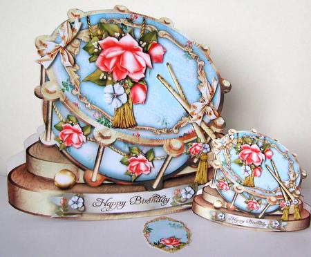 Soft Blue Drum with Roses Decoration by Margaret McCartney