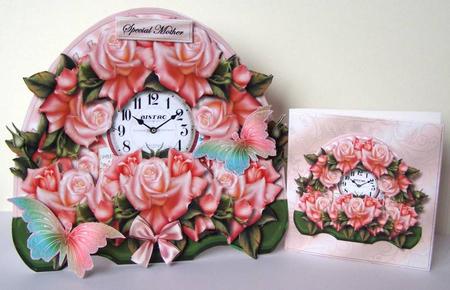 Vintage Roses Clock Shaped Card by Margaret McCartney