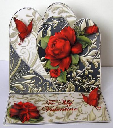 Red Rose Double Heart Easel Card Kit by Margaret McCartney