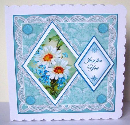 Teal Daisies Just for You 7in Double Diamond Topper by Margaret McCartney