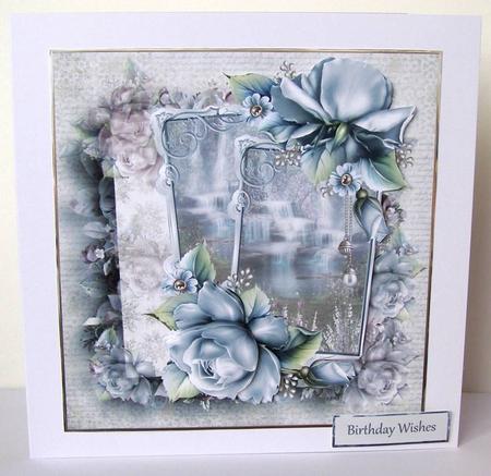 Waterfalls and Blue Rose Card with Decoupage by Margaret McCartney