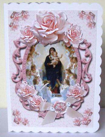 Religious Virgin Mary, Jesus and Angels Decoupage Card Front by Margaret McCartney