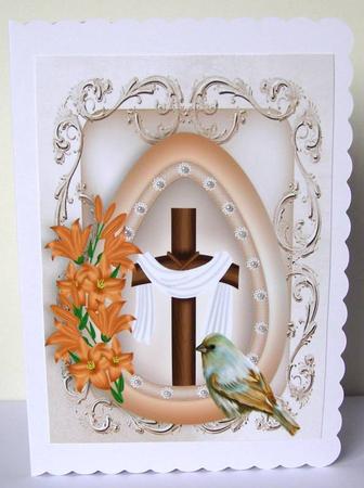 Easter Time with Cross Inside Egg with Little Bird A4 by Margaret McCartney