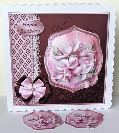 Pink Roses Lace and Pearls Card Mini Kit by Margaret McCartney