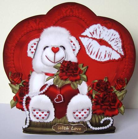 Teddy Bear Holding Heart and Roses Mk by Margaret McCartney