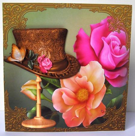 Beautiful Gold Top Hat with Rose's 8x8 by Margaret McCartney