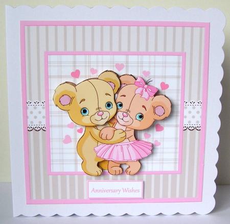 Teddy Bear Hugs Card with Decoupage by Margaret McCartney