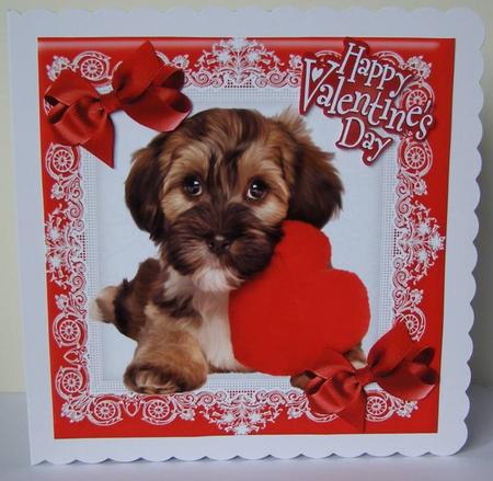 Cute Little Puppy with Heart and Bows for Valentines 8x8 by Margaret McCartney