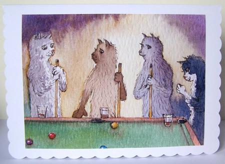 A4 the Cat Pack Playing Pool by Margaret McCartney