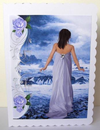 Pretty Lady Strolling by the Blue Sea A4 by Margaret McCartney