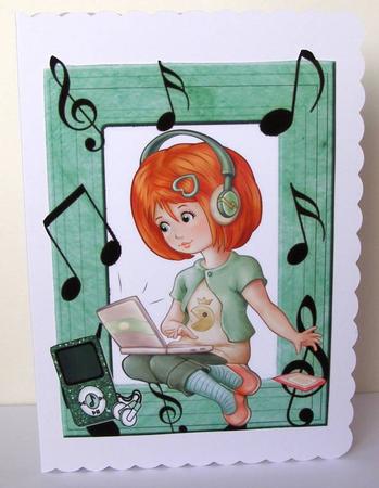 Girl with Her Laptop and Mp3 Player, Lets Make, Music! A4 by Margaret McCartney