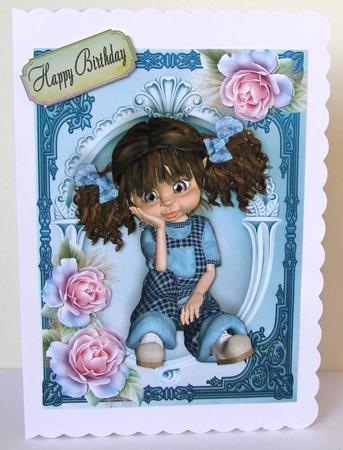 Little Kiki Girl with Blue Frosted Roses by Margaret McCartney