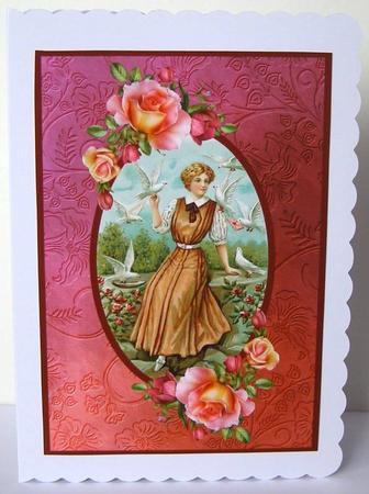 Vintage Lady with Birds A4 by Margaret McCartney