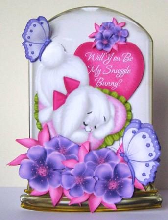 Be My Snuggle Bunny, in a Dome, Pink Flowers and Butterflies by Margaret McCartney