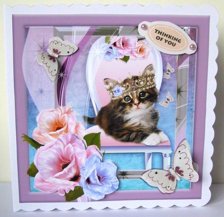 Sitting Pretty Kitty Decoupage Card Topper 2 by Margaret McCartney