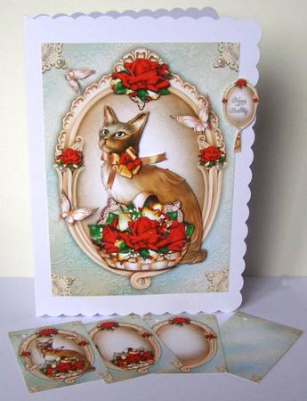 Vintage Frame with Basket of Roses and Kitten by Margaret McCartney