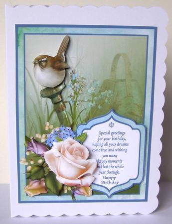 Wren Birthday Decoupage by Margaret McCartney
