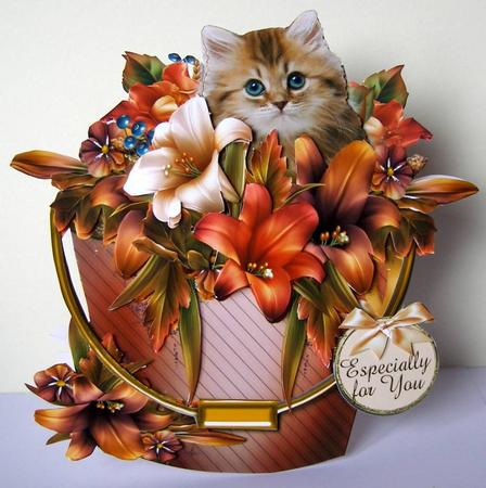 Bucket of Lillies and Kitten Shaped Card Mini Kit by Margaret McCartney