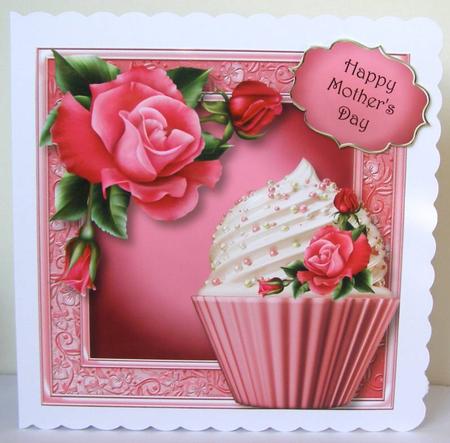 Deep Pink Rose Cupcake 8x8 Quick Topper by Margaret McCartney