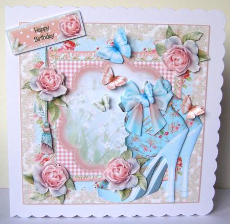 Beautiful Blue Rose Shoes Card Front Kit by Margaret McCartney