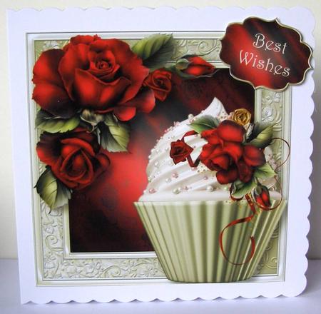 Red Roses Cupcake 8x8 Quick Topper by Margaret McCartney