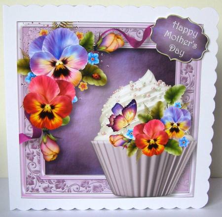 Pansies & Butterfly Cupcake 8x8 Quick Topper by Margaret McCartney