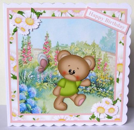 Cute Bear in the Garden Topper & Decoupage by Margaret McCartney