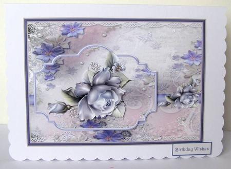Lilac Rose and Pearls Card with Decoupage by Margaret McCartney