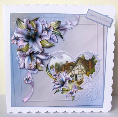 Lilies and Country Pub Card with Decoupage by Margaret McCartney