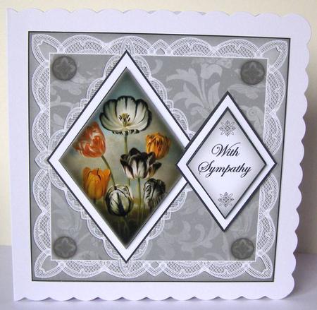 Black Tulips with Sympathy 7in Double Diamond Topper by Margaret McCartney