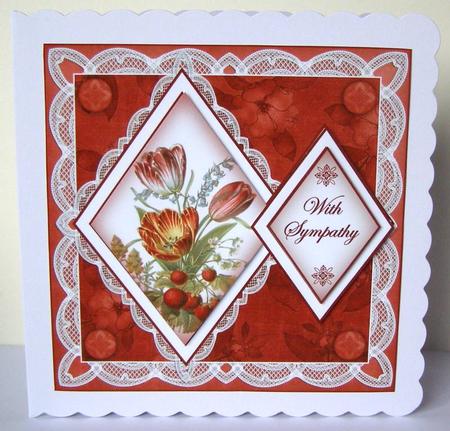 Red Tulips with Sympathy 7in Double Diamond Topper by Margaret McCartney