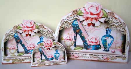Shabby Chic Box Dresser with Shoes, Perfume and Roses by Margaret McCartney