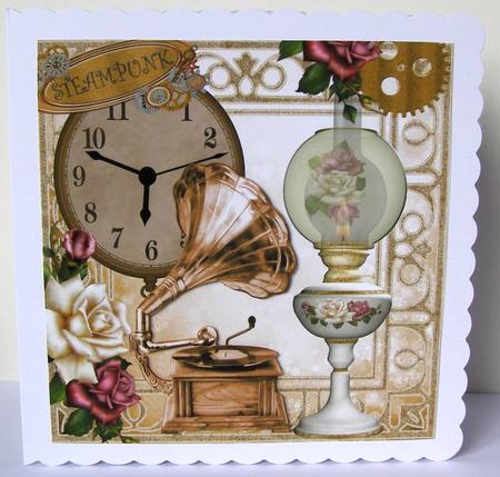Nostalgic Steampunk Gramaphone and Rose Oil Lamp 8x8 by Margaret McCartney