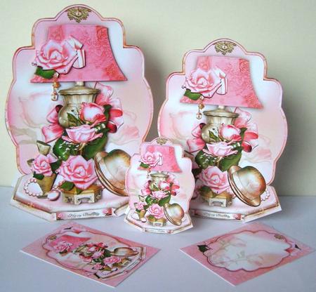 Beautiful Vintage Lamp, Hat, Perfume and Roses by Margaret McCartney