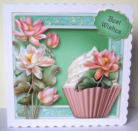 Lovely Lotus Cupcake 8x8 Quick Topper by Margaret McCartney