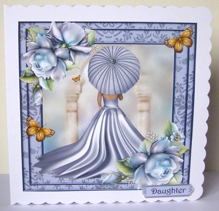 Beautiful Blue Roses & Parasol 8x8 Quick Topper by Margaret McCartney