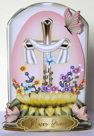 Pretty Easter Cross with Flowers & Butterflies, Glass Dome by Margaret McCartney