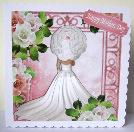 Beauty in White with Parasol and Pink/white Roses 8x8 by Margaret McCartney