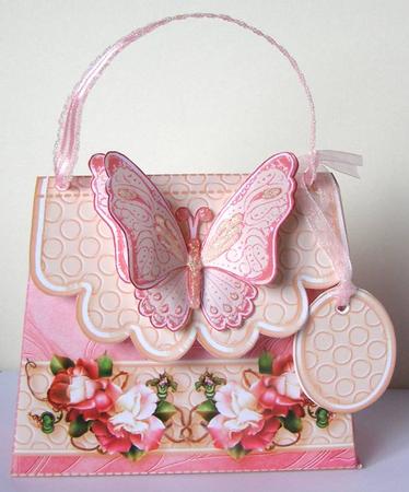 Handbag Gift Box Hot Pink Roses with Butterfly by Margaret McCartney
