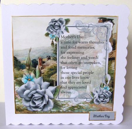 Blue Rose for Mother Card with Verse and Decoupage by Margaret McCartney