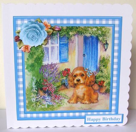 Cute Puppy Scene Gingham Topper & Decoupage by Margaret McCartney